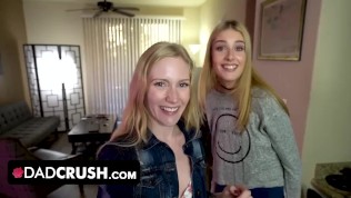 Dad Crush – Stunning Blonde Step Sisters Twerk On Their Perv Stepdad’s Cock After Classes